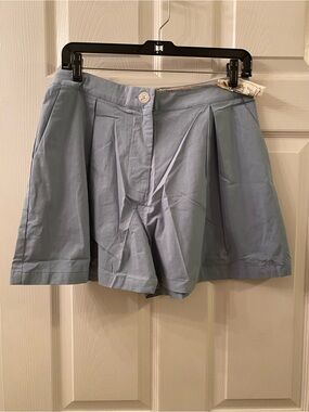 easel Light Blue Pleated High-Waist Women's Shorts